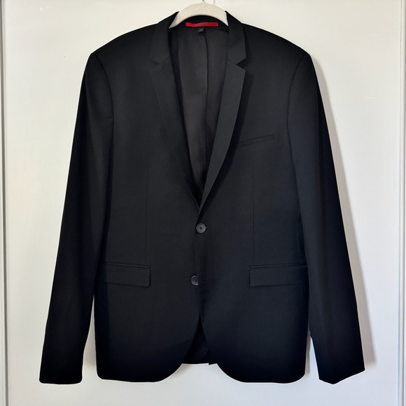 2 pc HUGO BOSS Men's Suit 40R Black wool - Picture 1 of 14